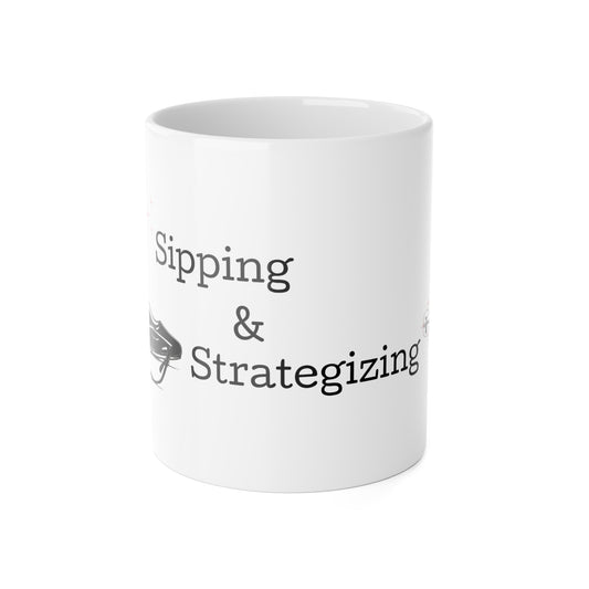 Sipping & Strategizing - White Ceramic Mug, 11oz